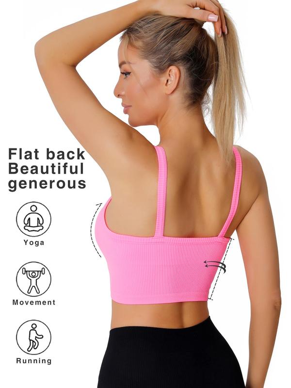 Women's Solid Backless Crop Sports Vest, Casual Sporty Scoop Neck Sleeveless Crop Compression Tank Top for Yoga Gym Workout, Ladies Sportswear for Summer, Running Vest