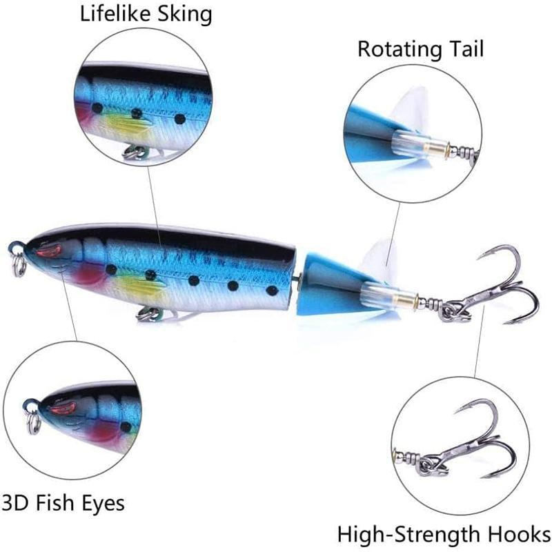 Artificial Fishing Lure, 10pcs Floating Rotating Tail Fishing Lure with Barb Treble Hooks, Fishing Accessories for Saltwater Freshwater