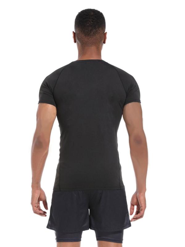 Men's Graphic Round Neck High Elasticity  Sports Tee, Quick Drying Breathable Crew Neck Short Sleeve T-shirt for Gym Workout Running, Casual Sporty Top for Spring & Fall