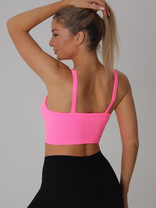 Women's Solid Backless Crop Sports Vest, Casual Sporty Scoop Neck Sleeveless Crop Compression Tank Top for Yoga Gym Workout, Ladies Sportswear for Summer, Running Vest