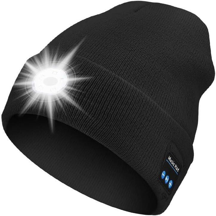 Beanie with LED Headlights & Bluetooth Speakers, USB Rechargeable Knit Warm Winter Hat Balaclava Hat for Music and Calling Sport, Outdoor, Unisex Christmas New Year Gifts