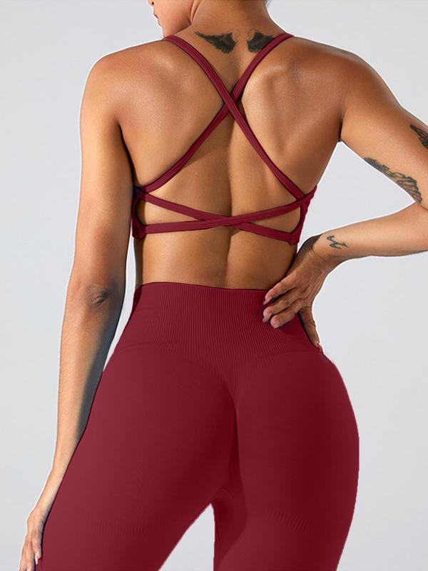 Women's Solid Criss Cross Backless Sports Bras, Breathable Comfortable High Stretch Sports Lingerie Top, Ladies Sportswear for Indoor Outdoor Wear