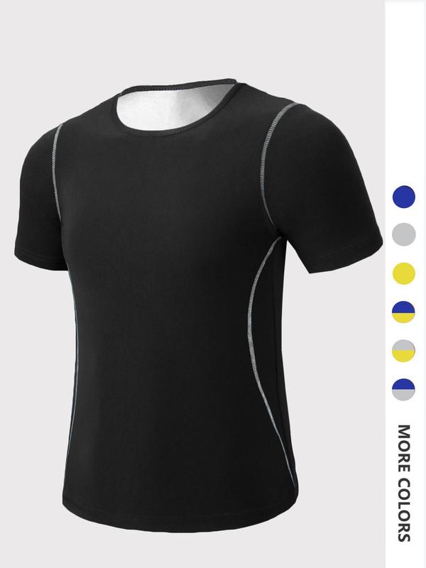 Men's Top-Stitching Sauna T-shirts, Sweat Wicking Short Sleeve Sauna Shirt, Mens Gym Clothes, Neoprene Workout Top, Athletic Clothes, Men's Sauna Shirts, Summer Compression Shirt