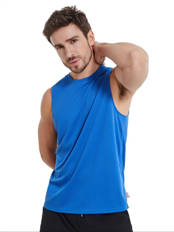 Men's Solid Round Neck Sports Vest, Breathable Comfy Quick Drying Sweat-absorbing Tank Top for Running Outdoor Exercise Basketball Training, Running Vest for Summer