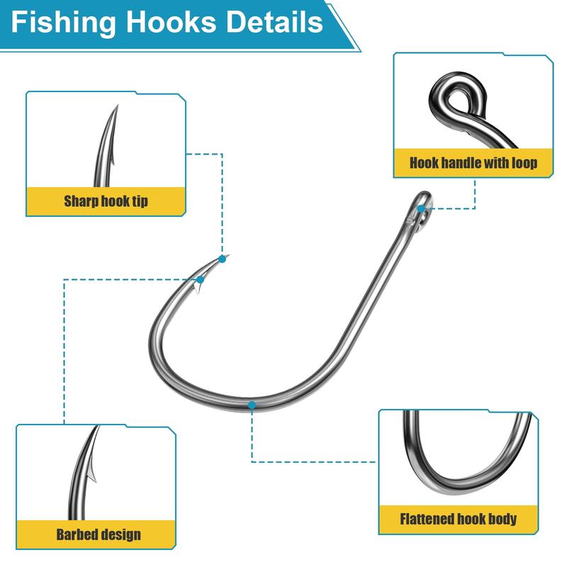 Fishing Hook Set, 1 Box 10 Sizes Carbon Steel Fishing Hooks with Storage Box, Portable Fishing Accessories for Freshwater & Seawater