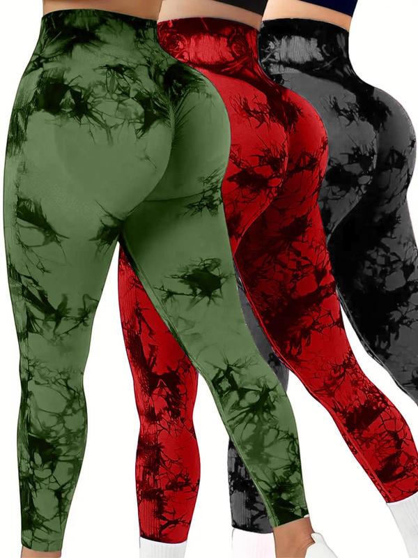 3 pack tie dye print high waisted workout leggings for women scrunch rear lifting high waist tummy control yoga athletic wear.