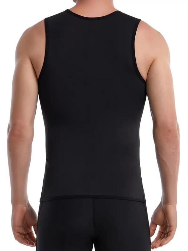 Men's Solid Zip Up Sports Sauna Vest, Casual Comfortable Breathable Round Neck Sleeveless Top for Gym Workout Running, Mens Sport & Outdoor Clothing for All Seasons, Fall Outfits, Fallfreshness