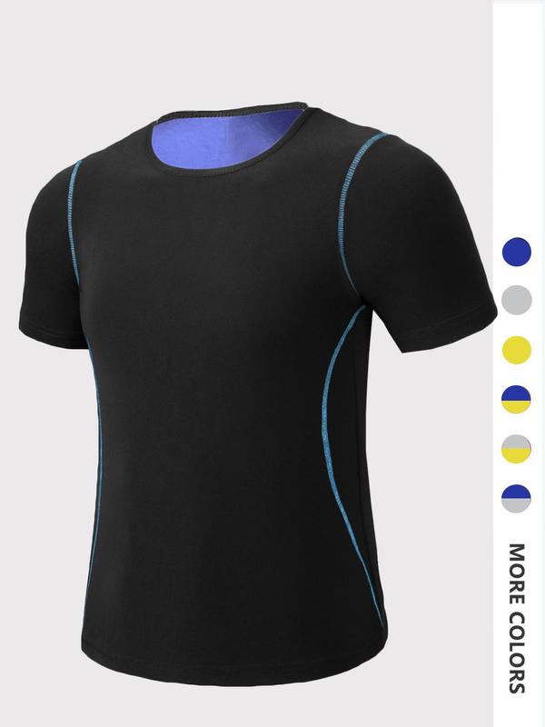 Men's Top-Stitching Sauna T-shirts, Sweat Wicking Short Sleeve Sauna Shirt, Mens Gym Clothes, Neoprene Workout Top, Athletic Clothes, Men's Sauna Shirts, Summer Compression Shirt