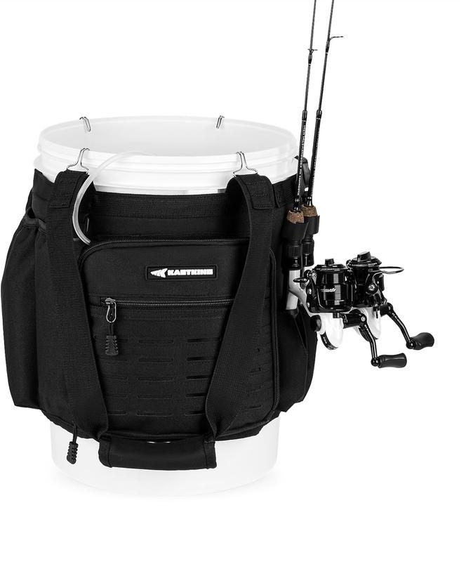 KastKing Karryall Fishing Bucket Organizer for 5 Gallon Bucket, Ice Fishing Tackle Bag with Adjustable Buckle, Rod & Plier Holder and Multi-Pockets for Fishing Gear & Accessories Storage