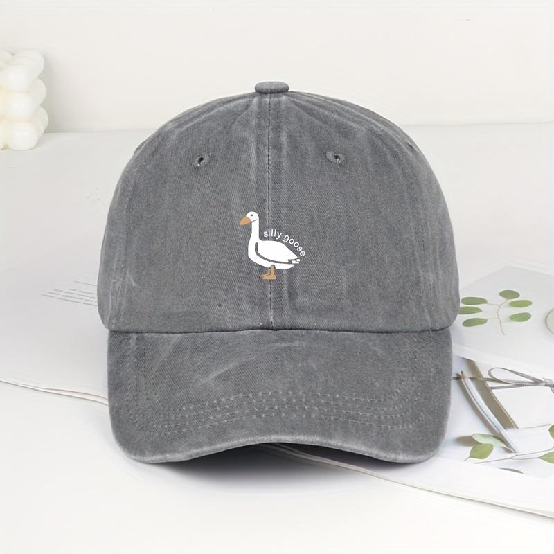 Fashion Hippie Style Cute Curved Brim Baseball Cap, Embrooded Goose Pattern Ripped Trucker Hat, Couple Outdoor Casual Sports Peaked Cap