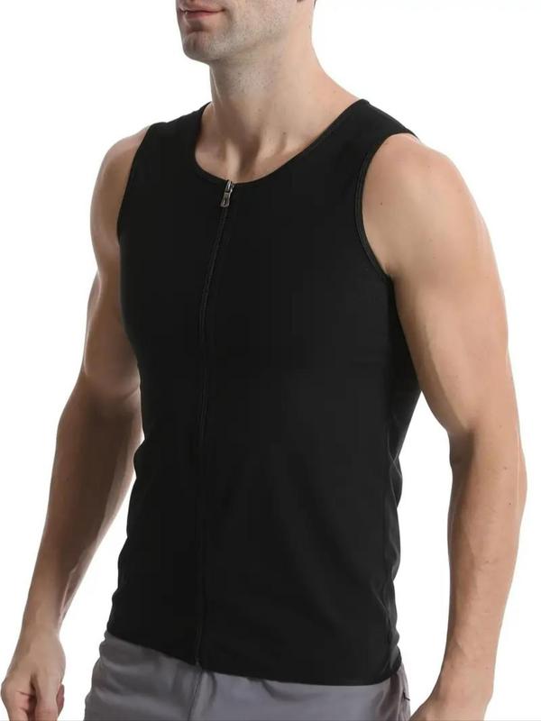 Men's Solid Zip Up Sports Sauna Vest, Casual Comfortable Breathable Round Neck Sleeveless Top for Gym Workout Running, Mens Sport & Outdoor Clothing for All Seasons, Fall Outfits, Fallfreshness