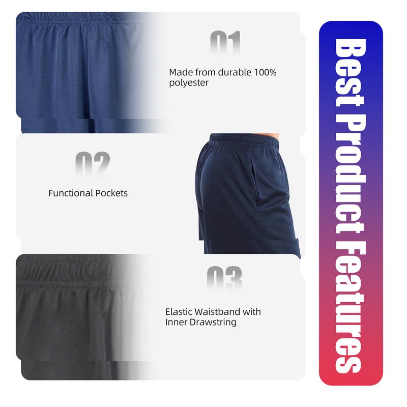 3 Pack Men’s Drawstring Waist Shorts with Packets S-3XL Regular Big&Tall Solid Elastic Waistband Running Training Gym Workout Sports Bottoms Menswear