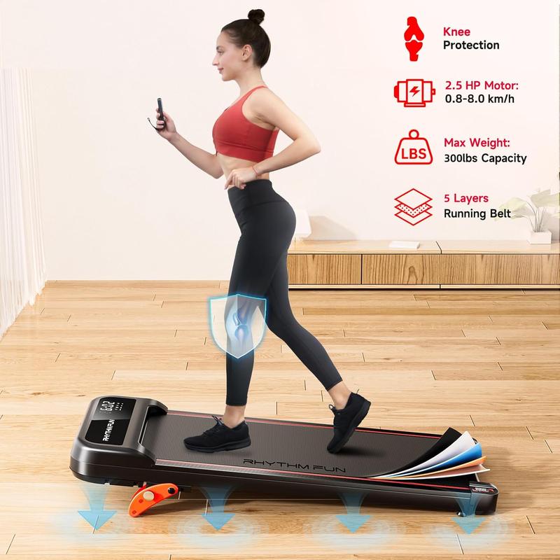 RHYTHM FUN 3 Level Incline Under Desk Walking Pad Treadmill for Home Office Quiet 300 Lbs Portable Exercise Machine with Remote Control in LED Display (5 Year Warranty)