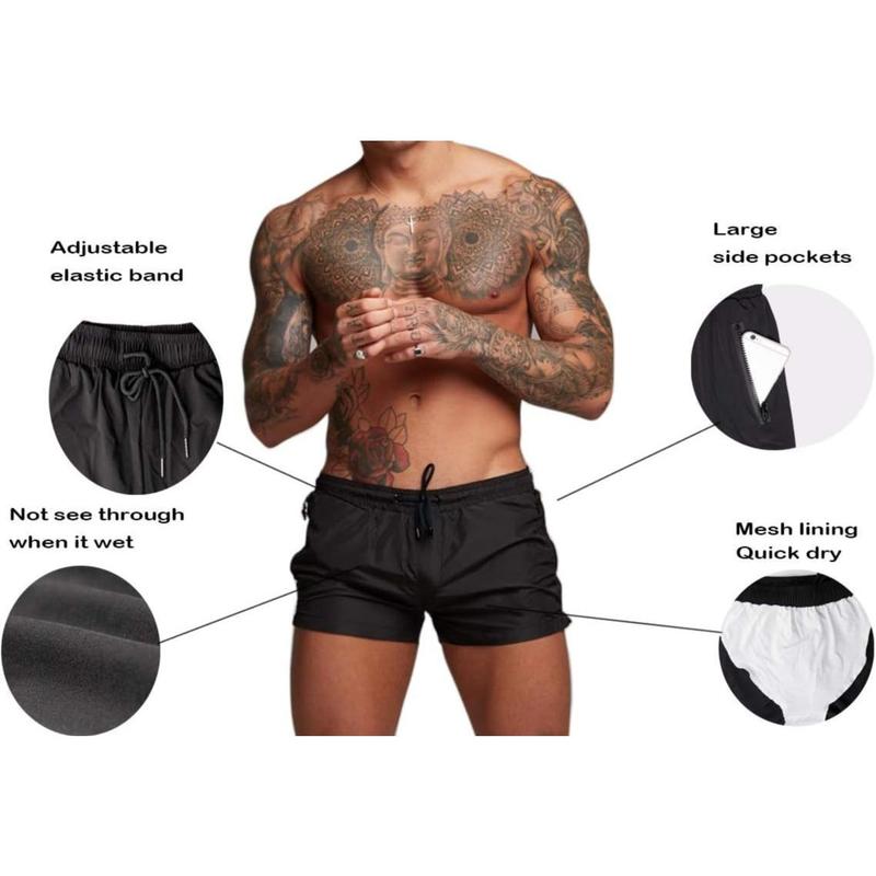 Mens Swim Trunks Quick Dry Swimwear Zipper Pockets, Swim Shorts with Mesh Lining