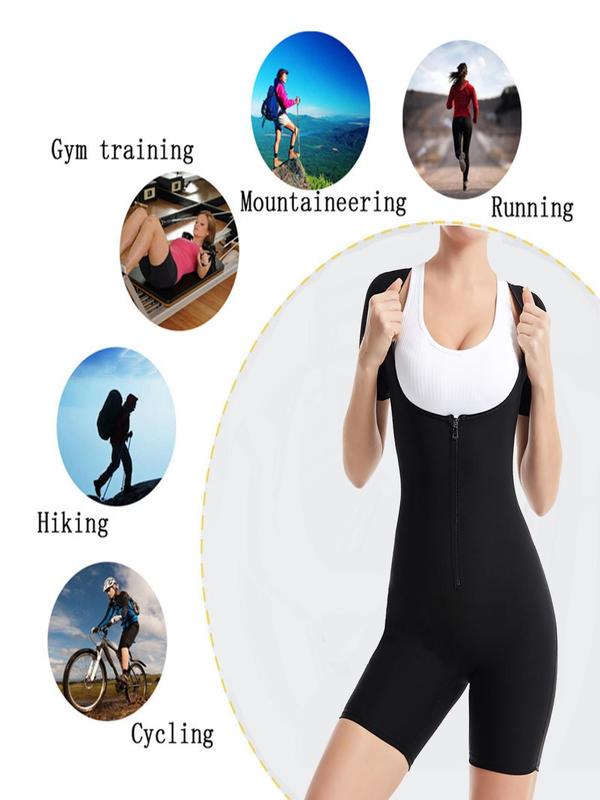 Women's Solid Zip Up Open Bust Design Sports Romper, Breathable Comfortable Tight-fitting Short Sleeve Bodysuit for Workout Gym Exercise, Ladies Sportswear for All Seasons