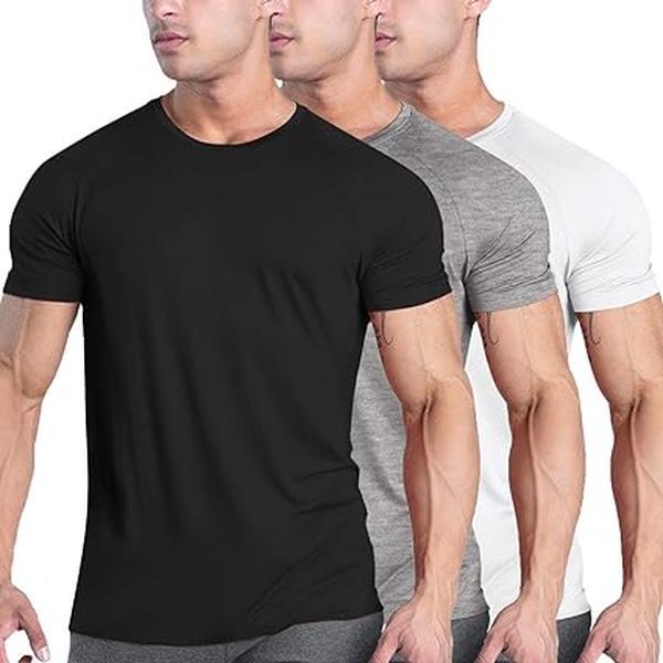 COOFANDY Men's 3 Pack Workout T Shirts Short Sleeve Gym Bodybuilding Muscle Shirts Base Layer Fitness Tee Tops