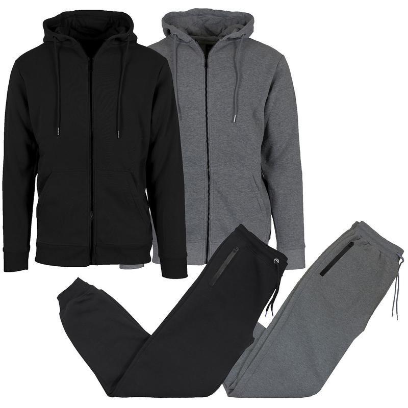 Men's 2-Pack Fleece-Lined Full Zip Hoodie & Jogger 2 Piece Sports Set(Please Refer To The Size Chart When Purchasing)