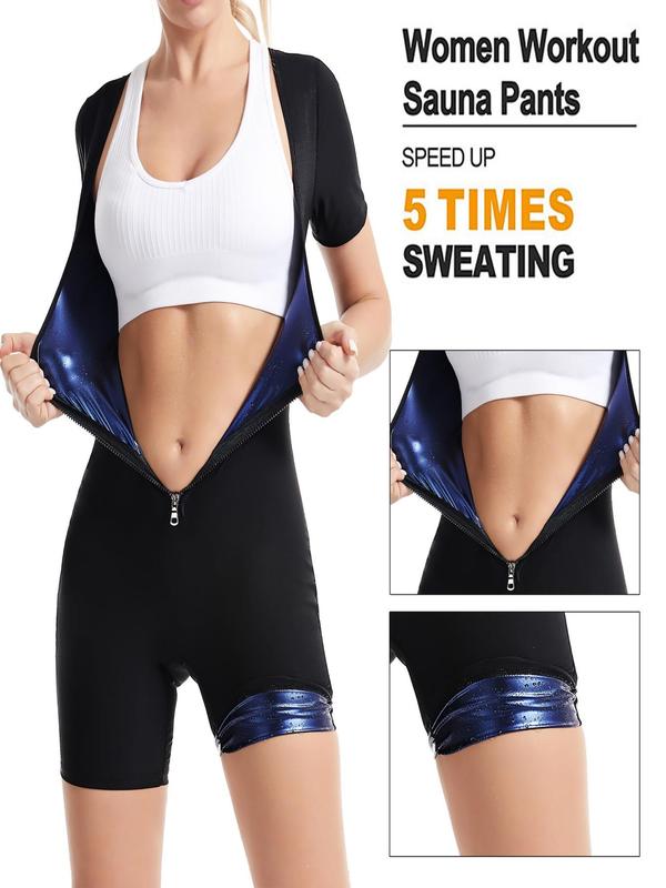 Women's Solid Zip Up Open Bust Design Sports Romper, Breathable Comfortable Tight-fitting Short Sleeve Bodysuit for Workout Gym Exercise, Ladies Sportswear for All Seasons