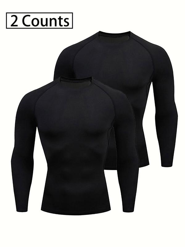 Men's Plain Round Neck Quick Drying Breathable Compression Sports T-shirt, Long Sleeve Crew Neck Tight-fitting Top for Outdoor Gym Running, Sport & Outdoor Clothing for All Seasons