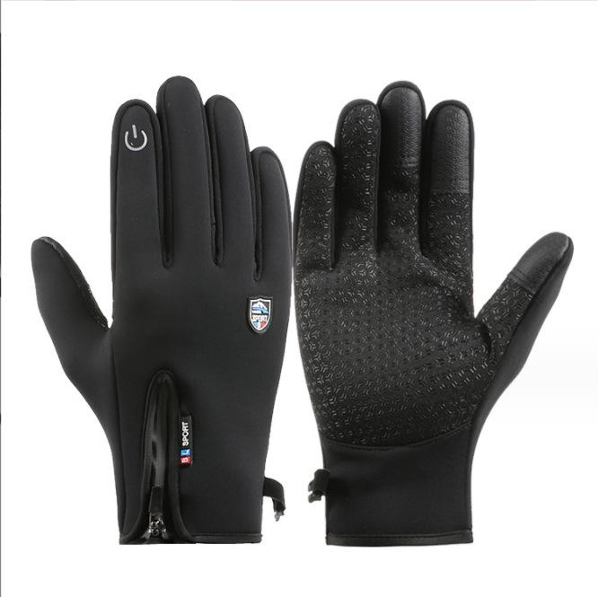 New cycling gloves touch screen waterproof zipper fall and winter padded warm anti-skid men and women windproof fleece gloves