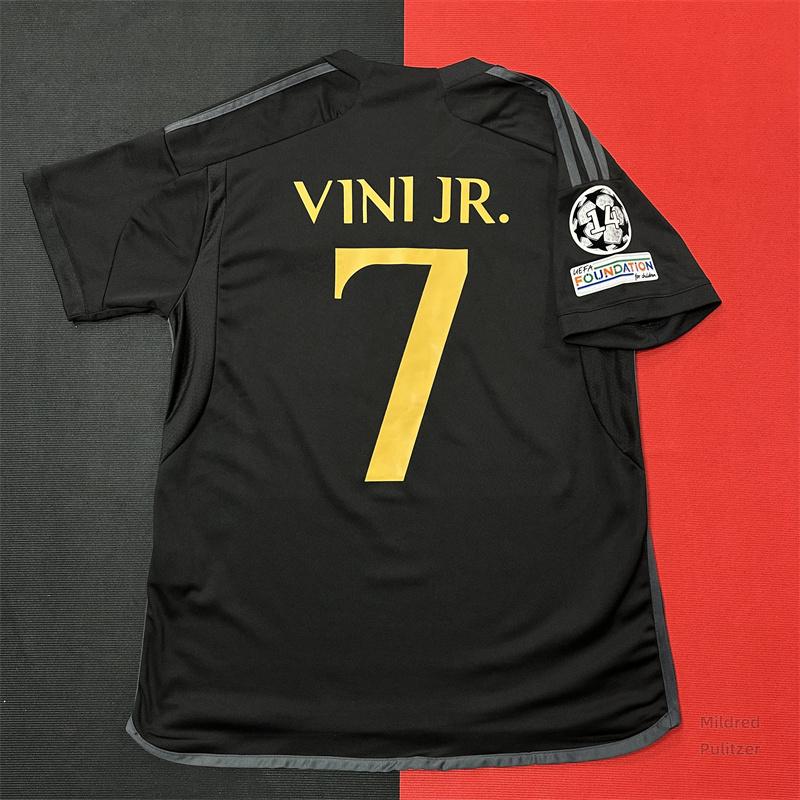 RMCF Soccer Jersey Fans Version Away kit Vini Jr #7 Black Short Sleeves