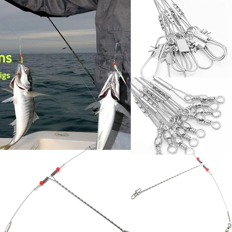 Fishing Tackle Leaders, 12pcs Double Arms Saltwater Stainless Steel Leader, Professional Fishing Accessories For Outdoor Fishing