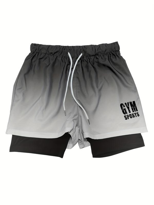 Mens Gradient Quick-Dry 2-in-1 Shorts with Secure Zip Pocket for Gym & Workouts