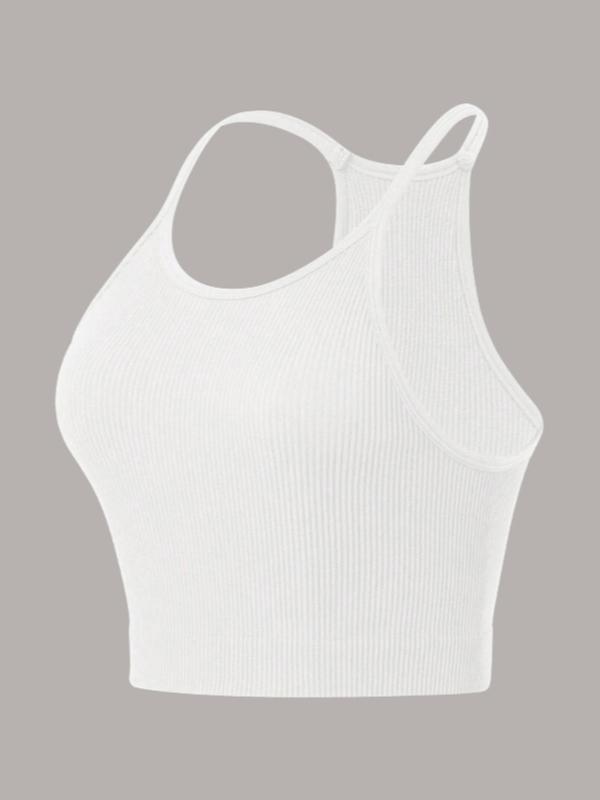 Women's Plain Scoop Neck Crop Sports Vest, Sporty Casual Tight-fitting Comfortable Breathable Sleeveless Cami Top for Yoga Gym Workout, Ladies Sportswear Clothing for Summer