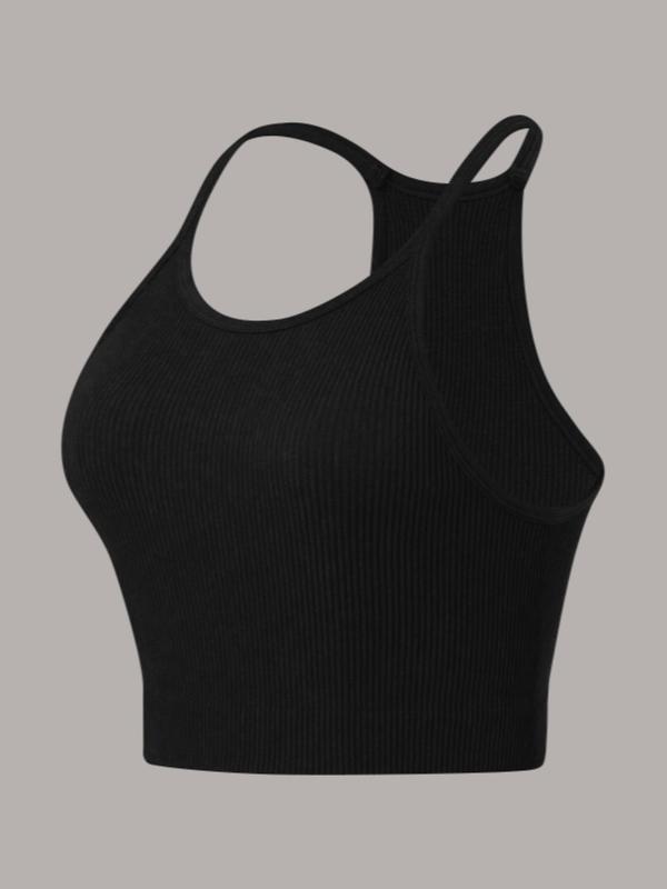 Women's Plain Scoop Neck Crop Sports Vest, Sporty Casual Tight-fitting Comfortable Breathable Sleeveless Cami Top for Yoga Gym Workout, Ladies Sportswear Clothing for Summer