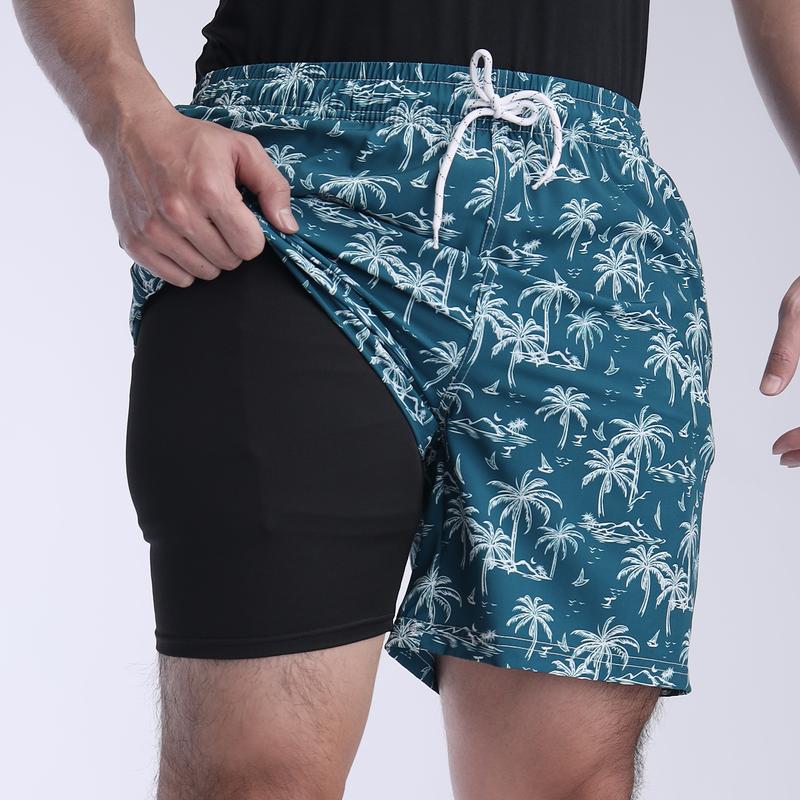 Mens Swim Trunks 2-Layer 3D Print Shorts - Quick-Dry, Drawstring Waist, 2 Side Pockets, Casual, Stylish, Summer Beach, Outdoors Wear,Breathable