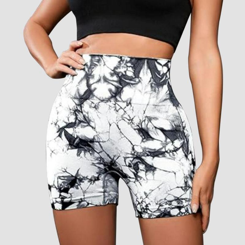 OVESPORT Sporty Women's Gym Short Tie Dye Print Seamless High Waist Skinny Sports Shorts Casual Comfy Breathable Short for Yoga Gym Workout Running