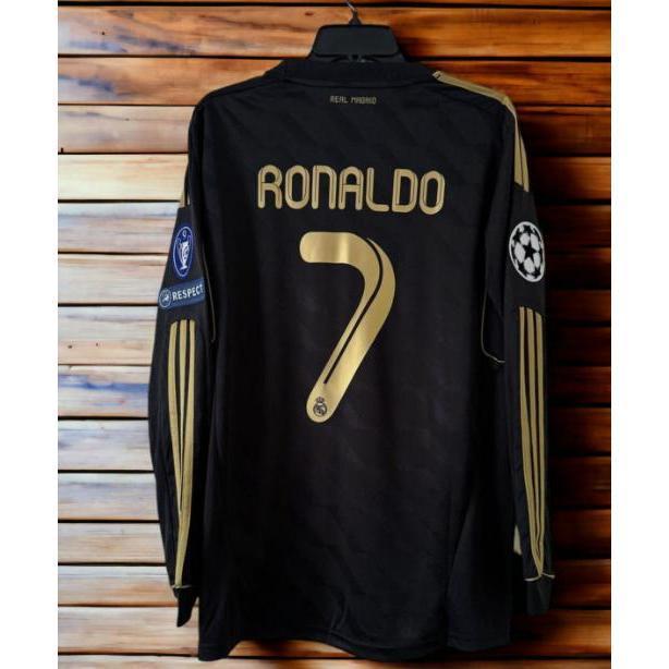 Real Madrid throwback jersey 1112 Away Black Gold long sleeve No. 7 C Rokaka Champions League football jersey