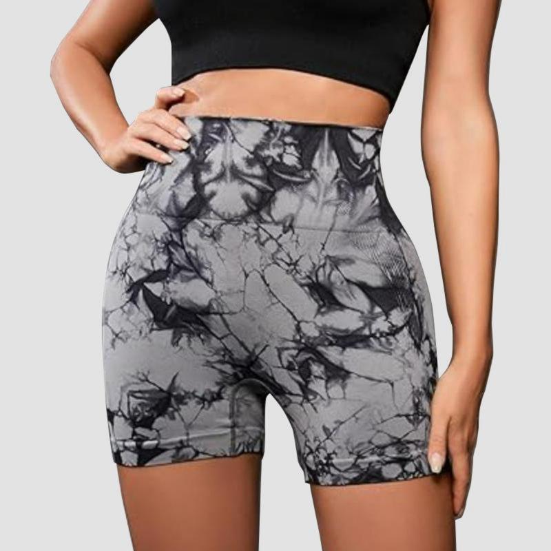 OVESPORT Sporty Women's Gym Short Tie Dye Print Seamless High Waist Skinny Sports Shorts Casual Comfy Breathable Short for Yoga Gym Workout Running