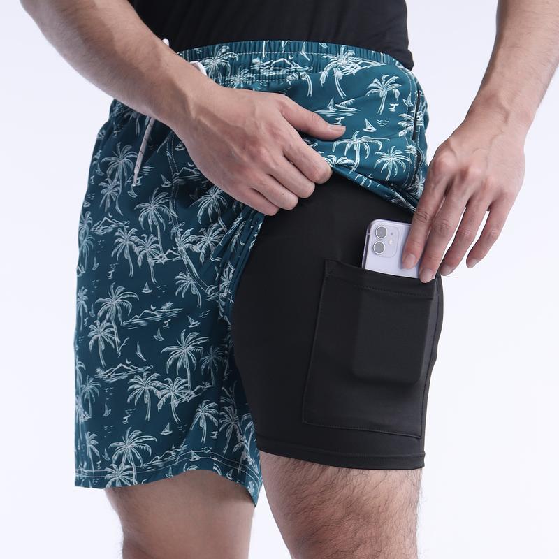 Mens Swim Trunks 2-Layer 3D Print Shorts - Quick-Dry, Drawstring Waist, 2 Side Pockets, Casual, Stylish, Summer Beach, Outdoors Wear,Breathable