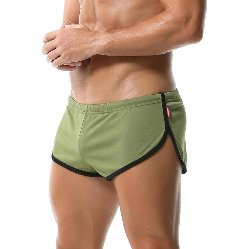 Men's Athletic Short Split Side Booty Short Bottoms for Running Gym Workout with Pouch