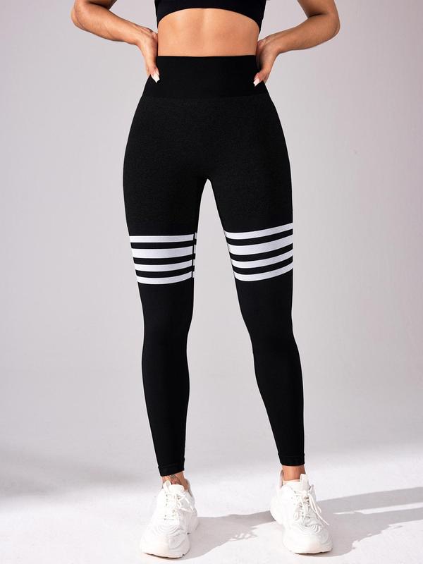 Women's Striped Trim High Waist Sports Leggings, Breathable Comfortable Skinny Pants, High Stretch Yoga Leggings, Ladies Sportswear for Indoor Outdoor Wear