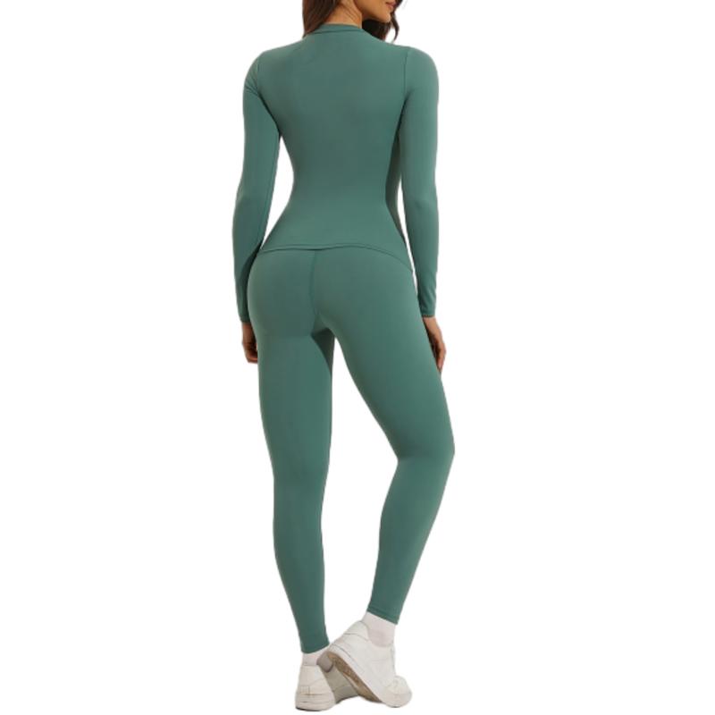 Women's Sporty Two-Piece Set for Yoga Gym Workout Running - Solid Color Long Sleeve Top & Skinny Pants