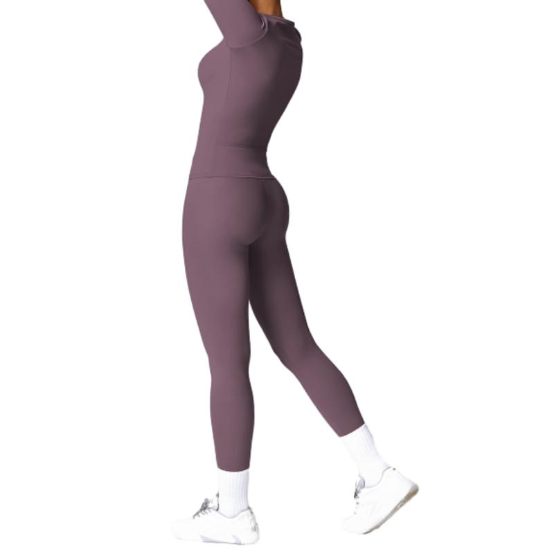 Women's Sporty Two-Piece Set for Yoga Gym Workout Running - Solid Color Long Sleeve Top & Skinny Pants