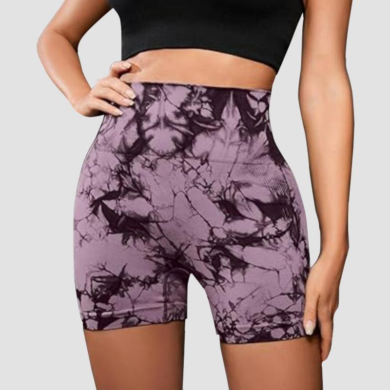 OVESPORT Sporty Women's Gym Short Tie Dye Print Seamless High Waist Skinny Sports Shorts Casual Comfy Breathable Short for Yoga Gym Workout Running