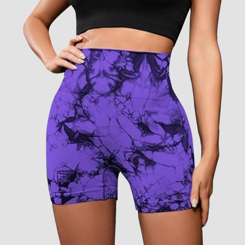 OVESPORT Sporty Women's Gym Short Tie Dye Print Seamless High Waist Skinny Sports Shorts Casual Comfy Breathable Short for Yoga Gym Workout Running