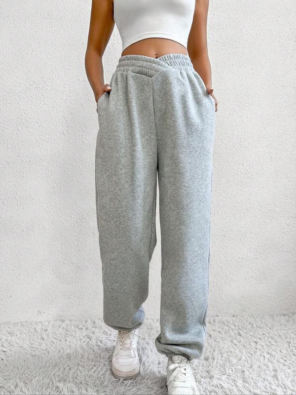 Women's Plain Criss Cross Pocket Elastic Waist Sweatpants, Comfort Basic Minimalist Fitted Jogger Pants, Lady Bottom, Womenswear