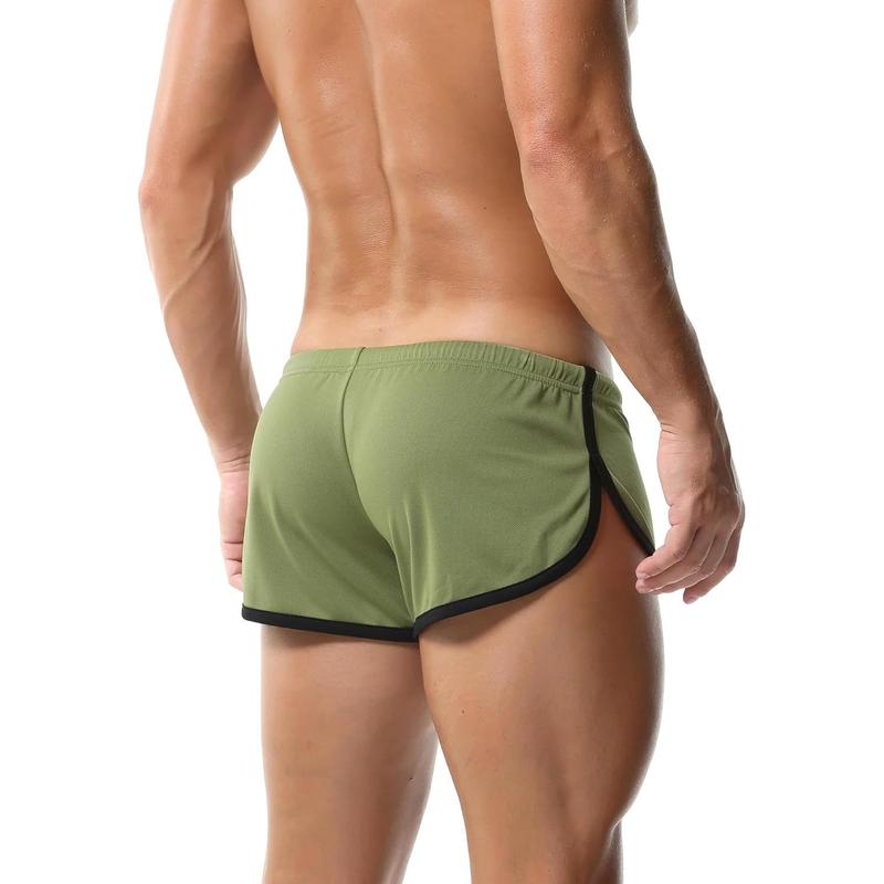 Men's Athletic Short Split Side Booty Short Bottoms for Running Gym Workout with Pouch