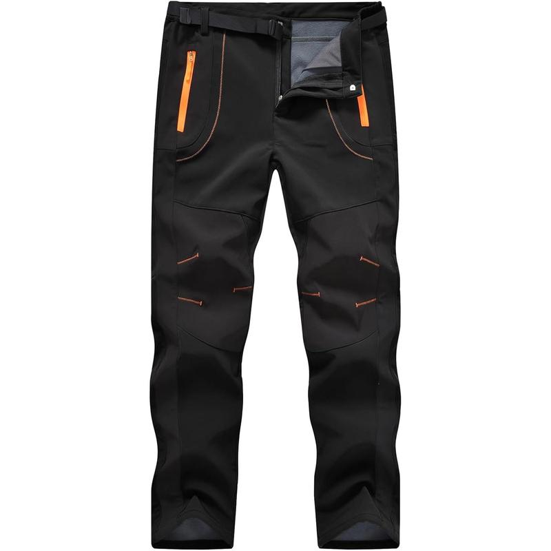 Men's Snow Ski Hiking Pants Waterproof Winter Fleece Lined Pants Camping Skiing Ice Fishing Pants with Belt