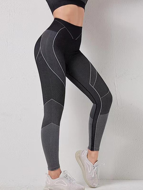 Women's Solid Long Sleeve Top & High Waist Leggings Tracksuit Set, Sporty Round Neck Top & Skinny Pants Two-Piece Outfits for Gym Yoga Workout, Ladies Sportswear for All Seasons