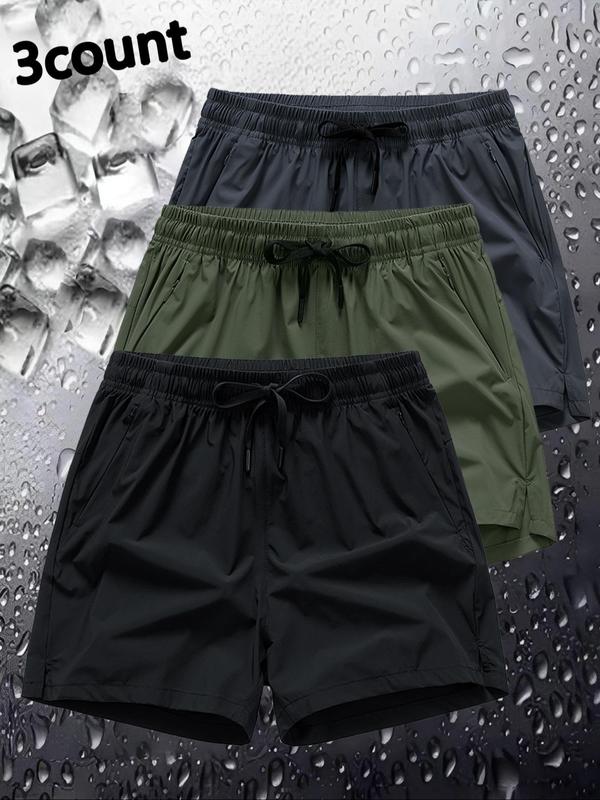 Men's Solid Drawstring Waist Sports Shorts, Gym Shorts, Gym Outfits, Casual Elastic Waist Pocket Shorts for Summer, Breathable Men's Sportswear for Outdoor Activities