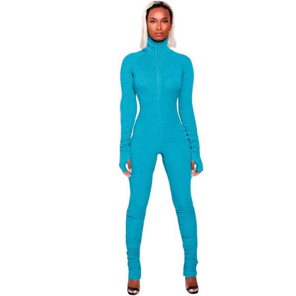 Women's Solid Long Sleeve Sports Tight Bodycon Jumpsuits, Zip Up Ribbed Exercise Playsuit High Waist Skinny Jumpsuits, Seamless Jumpsuits, 2023 Trendy One-piece Yoga & Dance Suits, High Elastic Sports Suit, New Autumn One Piece Outfit Clothes for Ladies