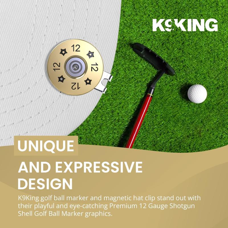 Elevate Your Golf Style with K9King's 12 Gauge Shotgun Shell Golf Ball Marker and Hat Clip Set - Stand Out on Green with Precision Golf Markers, Divot Tool, Hat Clip – Perfect for Accuracy and Style