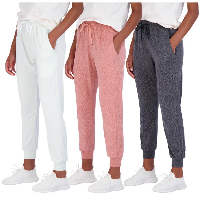 Real Essentials 3 Pack: Women's Ultra-Soft Lounge Joggers Sweatpants Athletic Yoga Pants with Pockets (Available in Plus)