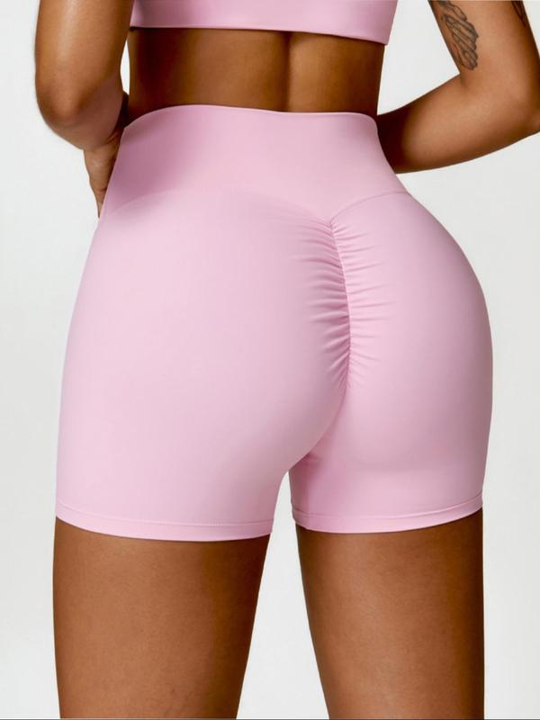 Women's Solid High Waist Sports Shorts, Gym Shorts, High Stretch Seamless Breathable Comfortable Quick Drying Skinny Shorts, Workout Clothes Women, Ladies Sportswear for Indoor Outdoor Wear