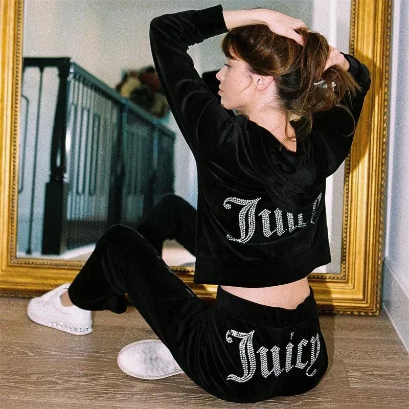 Tracksuit Women Juicy Tracksuit Women Velvet Zipper hoodie Tracksuit Suit Two Piece Set Y2K Sweatsuits For Women Pants Ste